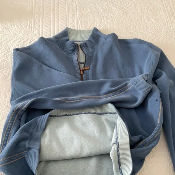 Tommy Bahama Men’s 1/2 Zip Turtleneck Sweatshirt. Reversible. Blue XL. Preowned - Picture 5 of 6